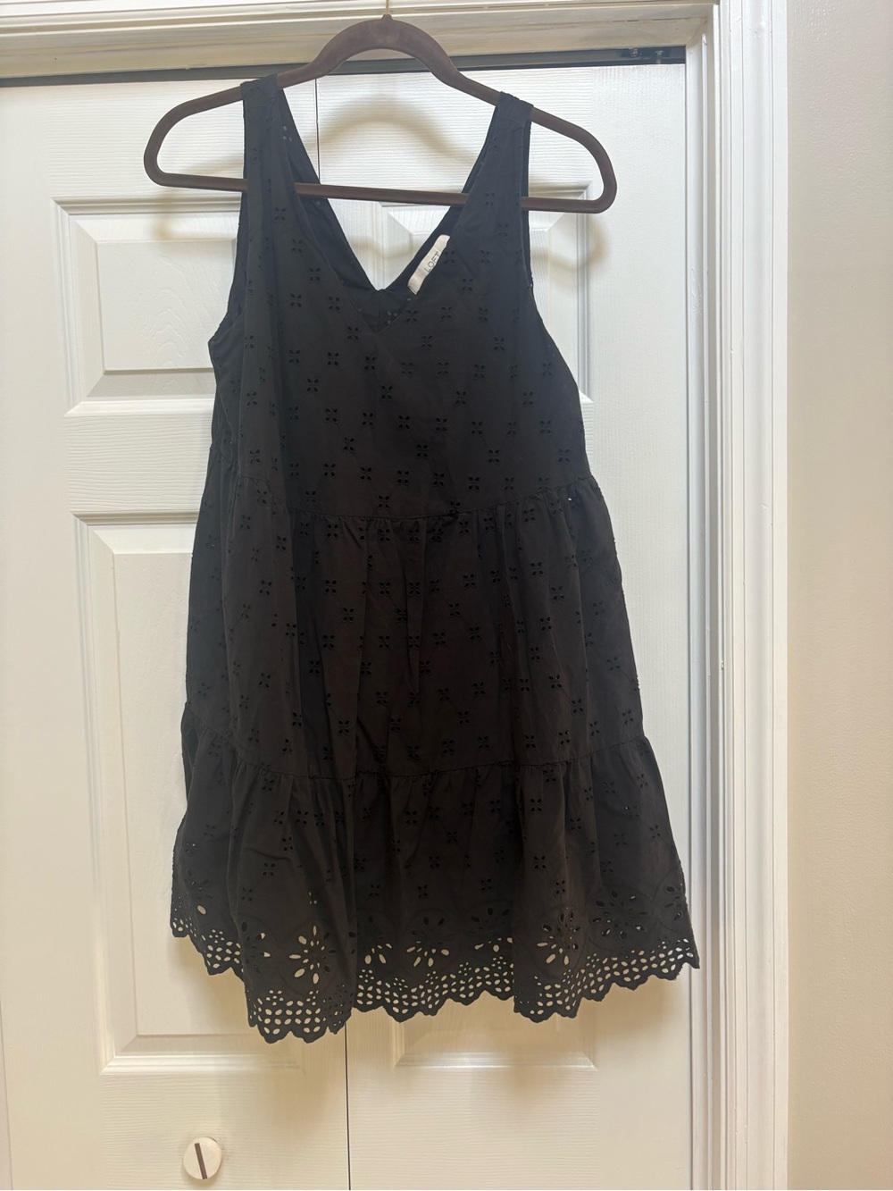 LOFT Black Eyelet Tiered Sleeveless Dress